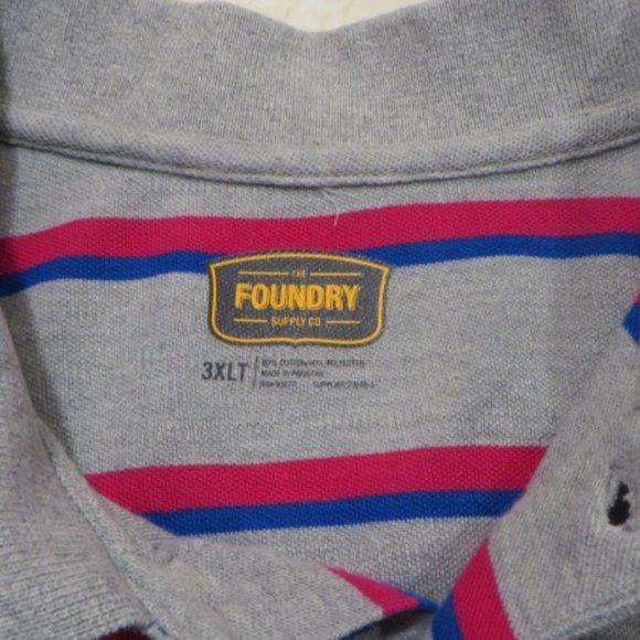 FOUNDRY Big & Tall Polo Shirt - Grey/Striped - Size 3XLT - Picture 3 of 4